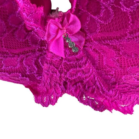 Smart & Sexy Cleavage Enhancing Push Up Bra 38DD No No Neon Pink Lace - Picture 2 of 7
